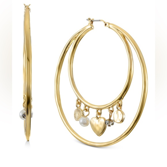 Heart Dangle Hoop Earrings - Picture 1 of 1